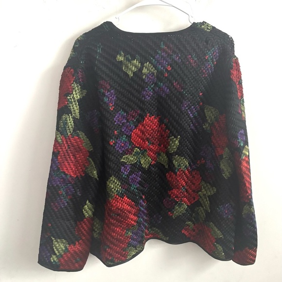 Vintage Chico’s Design Silk Floral Woven Blazer Jacket Basketweave Quilted Artsy - Picture 2 of 4